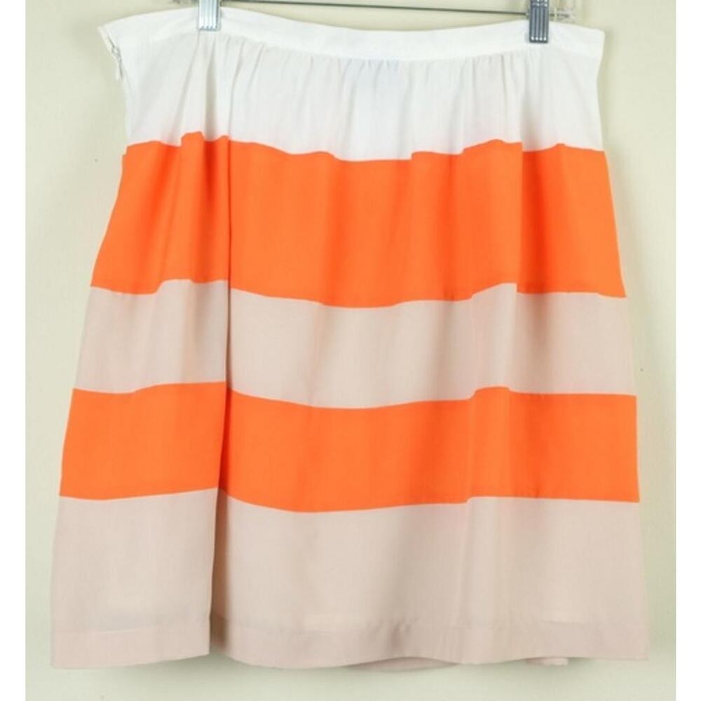 ECI Orange Ivory White Color Block Gathered Above Knee Mini Y2K Skirt Lined 14 - Picture 2 of 6